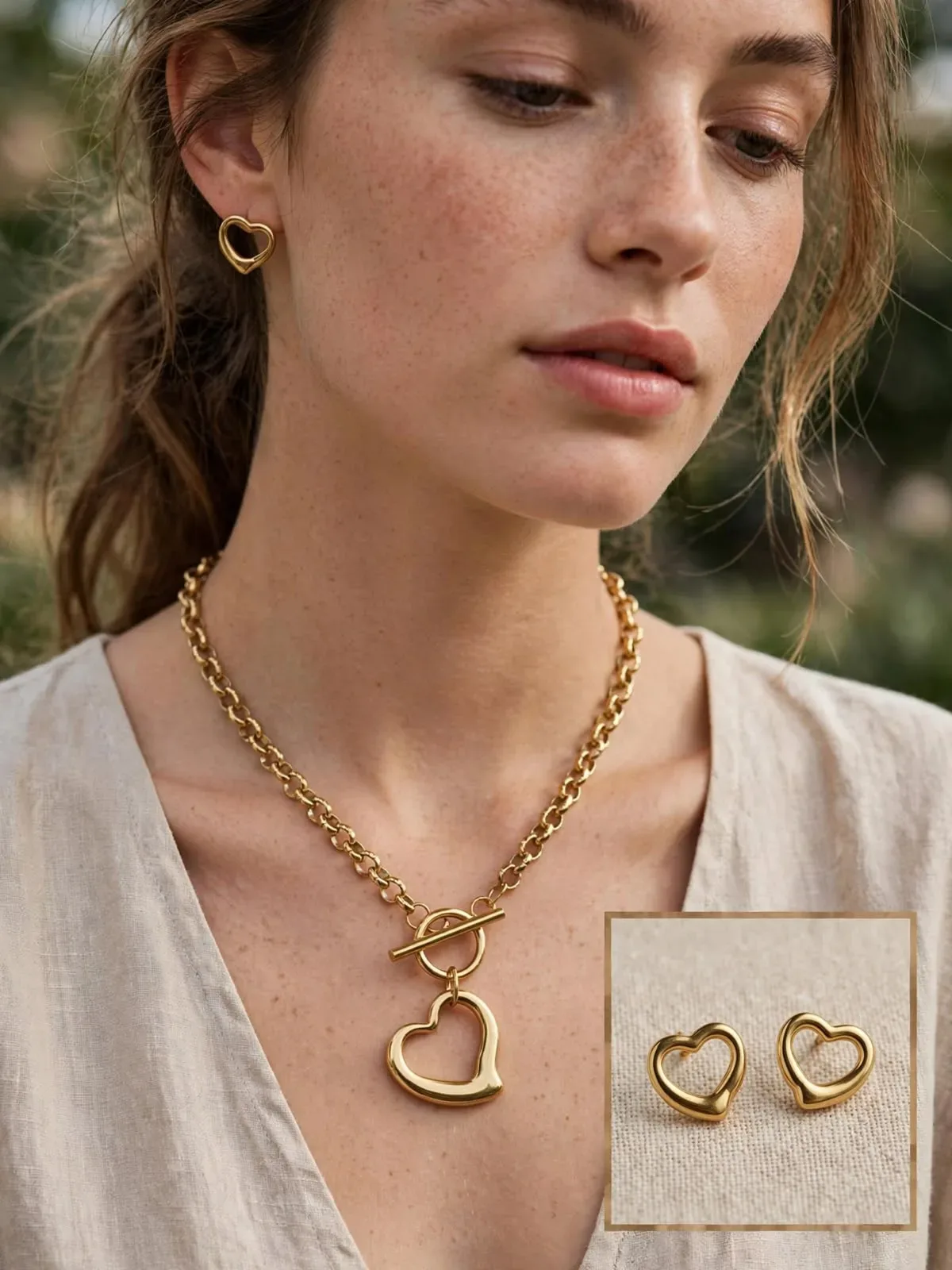 Set Corazón Toggle Dorado